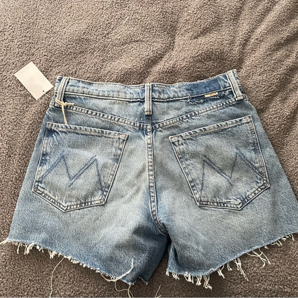 NWT MOTHER Blue Jean Shorts with Distressed Look and Frayed Hem